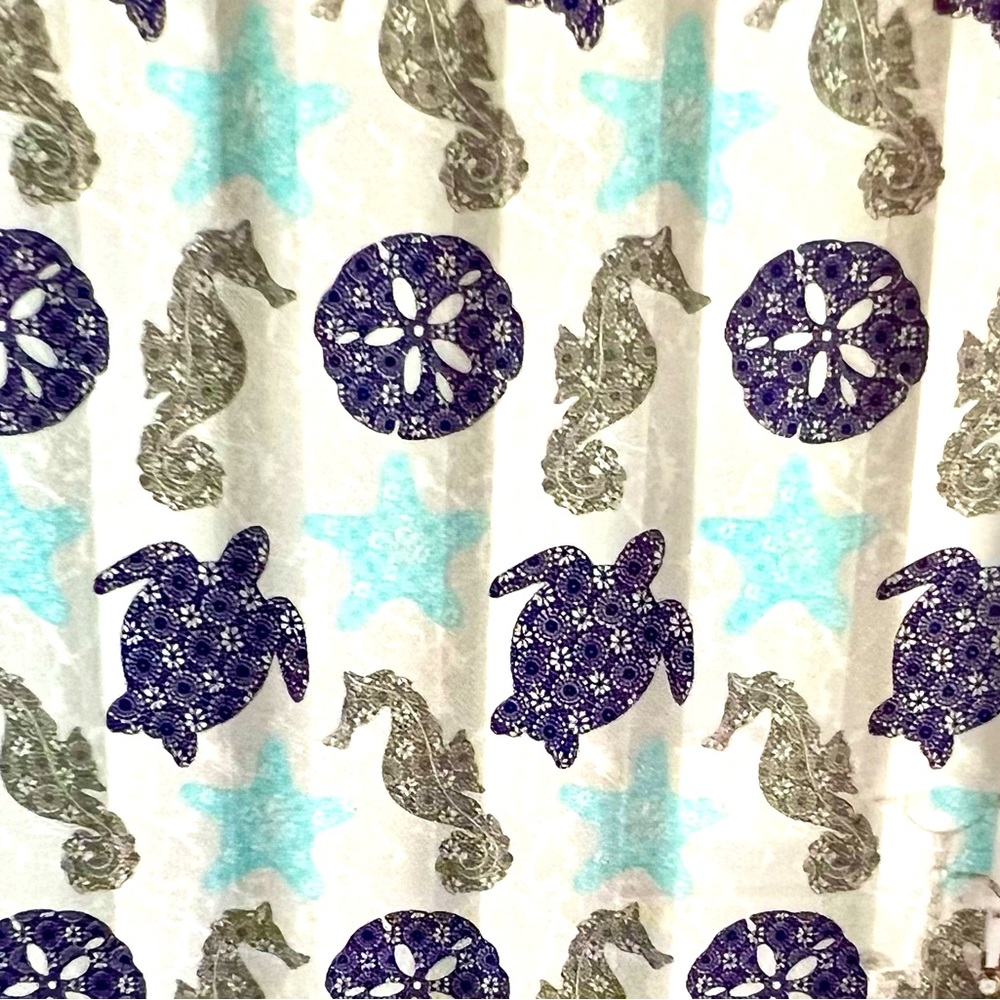 Blue Turtles Seahorse Starfish Sand Dollars Peva Shower Curtain Medallion Design